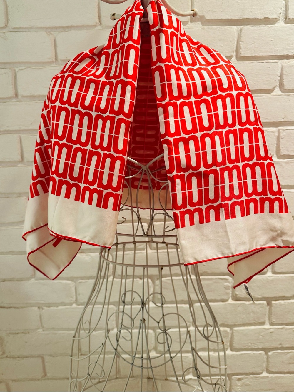 Vintage 90s Neiman Marcus Red and White Silk Scarf
